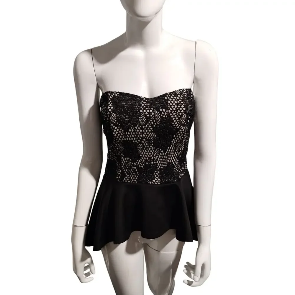 Y2K Windsor Women's size L Fish Net Sequin Floral Hi-Low Whimsigoth Peplum Top - Picture 1 of 12